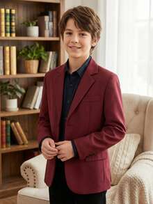 Chaqueta de blazer formal para niños, traje con solapa abotonada, color borgoña, talla 6-16 años - Burdeos - Ver 1