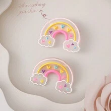 2pcs Dopamine Rainbow Cloud Hair Clips, Cute 3D Heart Hair Accessories, Versatile Bangs Clips - Multicolor - View 4