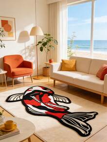 1pc Tricolor Koi Fish Design Thickened Carpet, Plush Rug, Thick Rug, Suitable For Autumn/Winter, Decorative Rug For Bedroom, Living Room, Home Decor, Washable - Three Colors - View 4
