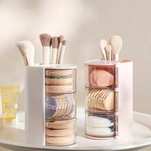 1个二合一粉扑收纳盒，旋转化妆刷架，化妆垫和海绵收纳盒 - 彩色 - 查看 3