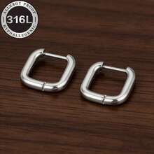 316L Stainless Steel Square Earrings, Gold & Silver Color Options, Anti-Fading, Elegant, Suitable For Daily Wear And Party, Delicate Gift For Girlfriend/Best Friend - Golden - View 2