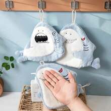 Cute Cartoon Shark Hand Towel Quick Drying Kitchen Towel Cleaning Rag Coral Velvet Absorbent Hanging Towel Bathroom Accessories - B - 查看 2