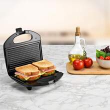 2-In-1 Electric Sandwich Grill 750W 220V Non-Stick Double Press For Sandwiches, Meats And Vegetables, Compact - 黑色 - 查看 5