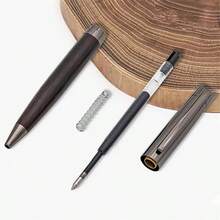 1pc Premium Wooden Ball-Point Pen, Natural Wood Color Ballpoint Pen And Rollerball Pen - An Ideal Gift For Men, Husbands And Fathers On Birthdays. A Business Office Gift Item, Comes With 0.5mm Black Refill, Suitable For Office, Business Occasions, Back To School Season, Daily Office Supplies And Gift Giving - Metal Pen - View 4