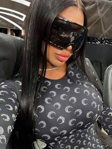 Oversized Futuristic Cyberpunk Style Fashion Fashion Glasses, Women's Stylish Glasses, Cool European & American College Vibe, Essential For Back To School, Wraparound Frame - màu đen - Xem 4