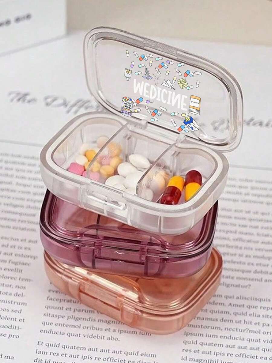Cross & "Medication" Printed Medical Bag, Portable Minimalist 3-Compartment Pill Box, Suitable For Home Use And Travel, Waterproof And Moisture-Proof, Can Store Medication, Rings And Other Small Items, Suitable As Wedding Bride Gift, Mother's Day Gift, Birthday Gift, Holiday Souvenir, Back To School Gift, Graduation Gift