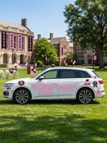Conjunto de decoración para auto de graduación 2026, 22 piezas, color rosa, adecuado para fiesta de graduación universitaria y de jardín de infantes, yate, puerta del garaje y refrigerador - Pegatina magnética rosa de graduación - Ver 2