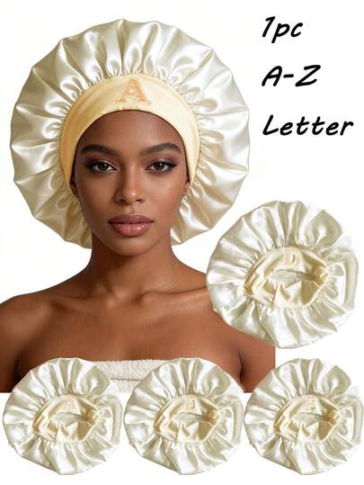 1pc Unisex Personalized A-Z Letter Satin Sleep Cap, Silk-Like Soft Sleep Hat, Comfortable Sleeping Cap, Smooth Satin Everyday Hat, For Hair Care, Anti-Static And Curling, Valentine's Day Gift