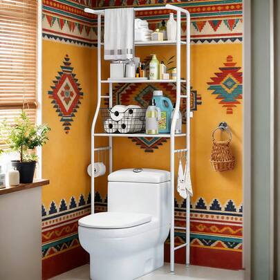 Estantería para baño, armario superior a la tina, estructura de almacenamiento para baños sin perforaciones, tres niveles de estantes metálicos, ideal para guardar y organizar artículos en el baño o cerca del inodoro. Diseño portátil de tres niveles fabricado en acero inoxidable, resistente al agua, multifuncional, perfecto como soporte para lavadora en balcones o baños. Estantería para baño, caja de almacenamiento para diversos objetos, diseño multifuncional y impermeable. Armario de almacenamiento para ropa y calzado en habitaciones, salas de estar, hogares, hoteles y alojamientos de lujo, con mecanismo de fijación metálico ajustable para colocar prendas y calzado, incluye ganchos metálicos para guardar ropa. Total de cuatro niveles, soporte ideal para ropa y zapatos, especialmente adecuado para salas de estar y dormitorios.
