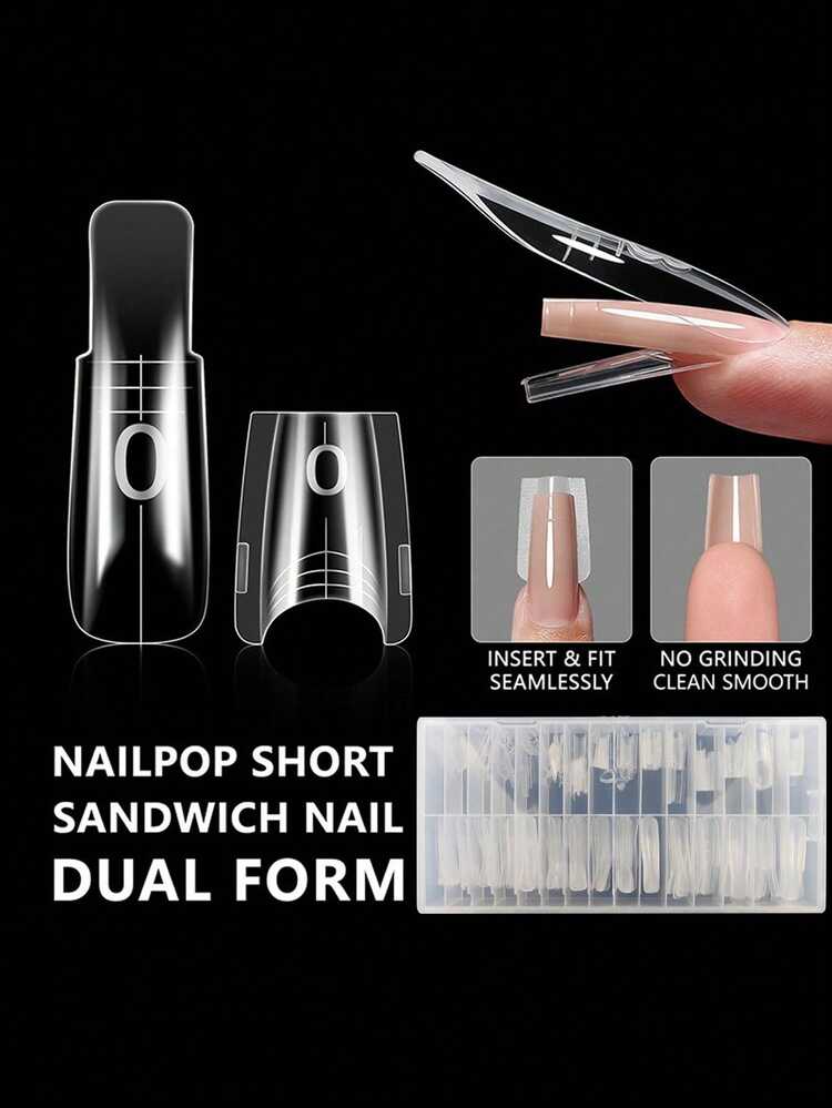 240pcs/Box Original Sandwich Nail Forms, Quick Nail Extension Without Paper Forms, 15 Sizes Plastic Nail Molds, Manicure Tools - Multicolor - View 5