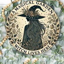1套圓形鐵製裝飾牌，印有「Magic Garden Witch Dwelling」字樣，尺寸 8 英吋 x 8 英吋，適合裝飾房間、牆面、用餐區、咖啡廳與車庫，風格如尺寸圖所示 - 多色 - 查看 5