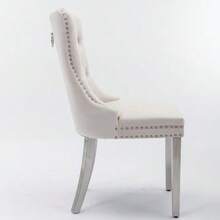Nikki Modern High-End Collection Of Contemporary Quilted Velvet Upholstered Solid Wood Dining Chairs With Stainless Steel Legs And Rivet Decoration, Set Of Two Handles, Beige, DE1701BG - Beige - View 2