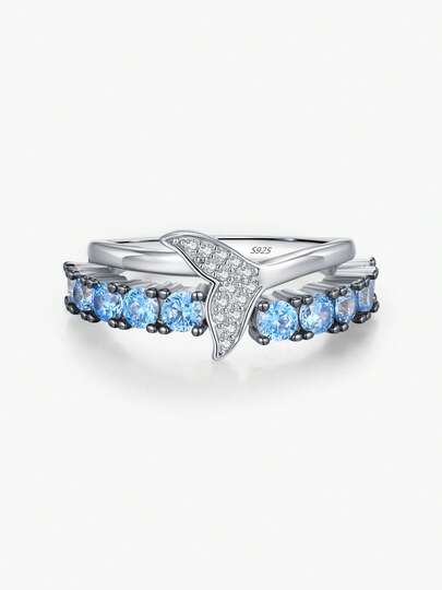  Nhẫn MODIAN bằng bạc Sterling 925 đính đá Zirconia xanh dương, kiểu dáng retro, có thể đeo chồng lên nhau, thích hợp cho nữ dự tiệc, du lịch, làm quà tặng trang sức cao cấp.