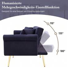Modern 2-Seater Sofa Bed – Velvet Upholstery, 3-Position Adjustable Backrest & Gold-Plated Metal Feet. Stylish Sofa With Sleeping Function – Space-Saving, Durable, Ideal For Small Rooms. - 藍色 - 查看 6