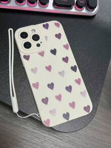 1 pieza Funda de teléfono pintada con corazón de TPU con correa de muñeca, compatible con Apple Series 11 12 13 14 15 16 Pro Max 17 Air 17 Pro 17 Pro Max - Multicolor - Ver 2