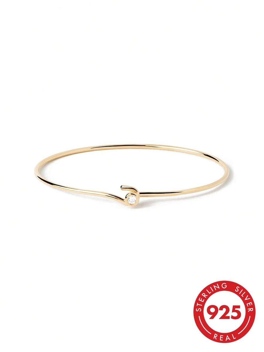 Pulsera minimalista y elegante chapada en oro de plata de ley 925 con circonita blanca incrustada para mujeres - Brazalete de - Ver 1