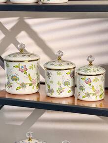 Retro Floral Pattern Acrylic Rhinestone Lid Enamel Canister + Coffee/Tea/Sugar/Spice Jar + Suitable For Living Room Desk Decor/Kitchen Storage/Dining Table Canisters + Can Be A Thoughtful Small Gift For Friends And Family - View 10