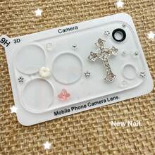 Ốp bảo vệ ống kính camera hình chữ thập 3D phong cách Ins - Ốp bảo vệ ống kính điện thoại hình chữ thập pha lê lấp lánh, quà tặng bảo vệ camera dễ thương kiểu Kawaii. - trắng - Xem 8