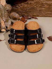 儿童软底时尚拖鞋，轻便沙滩鞋，舒适可调节凉鞋 - 黑色 - 查看 6