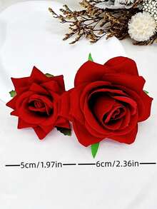 2 piezas Clips de pelo con flores de rosa falsas románticas y de moda, adecuados para fiestas, bodas, decoración de vacaciones, clips de garra, pasadores de pelo, accesorios para el cabello, accesorios para la cabeza, accesorios para el cabello para mujeres - Rosa Roja - Ver 4