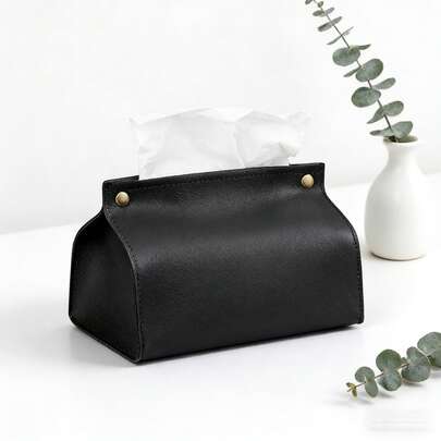 Stylish Black Faux Leather Desktop Organizer, Multi-Functional Storage Box With Metal Rivets, Ideal For Storing Stationery, Cosmetics, Remote Controls, Small Accessories, Modern Minimalist Design, Durable & Easy To Clean, Perfect For Home Office, Bedroom, Living Room, Desktop Tidy Solution