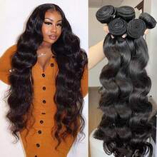 Uveous 18A 30-40 Inch Body Wave Bundles Brazilian Human Hair Extensions Wet & Wavy Remy Weave Hair Bundles For Women - Natural Black - Xem 3