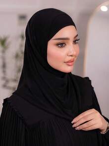 1pc Hijab Cap, Women's Middle Eastern Arabic Dubai Turkey Solid Color Classic Minimalist Casual Elegant Humble Modal Silk-Like Soft Breathable Comfortable Long Brim 2-In-1 Scarf Turban Jersey Hijab, Suitable For Daily Life, Festivals, Gatherings, Worship, Beach, Holiday, Travel Essential - Multicolor - View 9