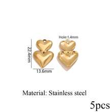 5pcs Stainless Steel 18K Gold Plated Textured Heart Shaped Asymmetrical Pendant, Earrings Necklace DIY Jewelry Making, Suitable For Women - Pendants - View 22