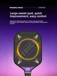 HTPICK 1pc T-Series Entry-Level T700 Carbon Fiber Pickleball Paddle - Purple And Black Logo, Cold-Pressed Fabric Texture, High-Density Feel, Shock-Absorbing, Offensive Fast Swing, School Club Gym Sports Equipment - Multicolor - View 4