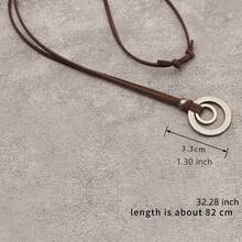 1 Piece Of Vintage Double-Ring Alloy Pendant Necklace, Adjustable Cord Necklace Jewelry For Men And Women - hố nước nông - Xem 2