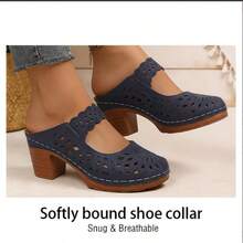 Retro-Style Openwork Chunky Heel Mules - Comfortable Slip-On Closed-Toe Chunky Heel Sandals For Women ✨ Retro Style Is Back! Exquisite Openwork Design, Breathable And Sophisticated. Chunky Heel + Platform Design Instantly Makes Legs Look Longer. Comfortable For Long Wear, Suitable For Daily Commutes/Dates. Mule Style, Super Convenient Slip-On, A Blessing For Lazy People! Multiple Colors Available: Classic Black, Soft Khaki, Retro Brown, Navy Blue, Covering Your Spring And Summer Outfits ✅ Versatile And Flattering ✅ High-Quality Feel ✅ Enhanced Comfort  #Retrosandals #Mules #Chunkyheels #Springfashion #Womenssshoes #Everydayfashion - Màu xanh lam - Xem 3