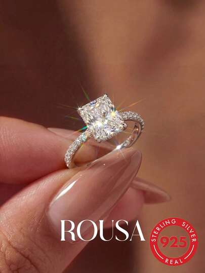 1pc 2ct/3ct/5ct Moissanite Sparkling Ring, Women's Daily Wear & Party Accessory, Vintage Elegant Jewelry Gift