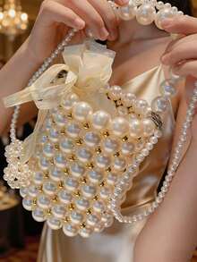 [US-Based Shipping]Luxe White Faux Pearl Bag For Women Chic Mini Rhinestone Beaded Purse To Prom Cute Gold Handmade Crossbody Pouch And Travel Bags Elegant Retro Shoulder Tote With Net Handbags Glam Summer Beach Bucket Purses Secure Lined Cruise Makeup Essentials Fab Fine Decor Clutch Her Date Neat Art Drawbag Brides Ball Nice Best Evening Bolsos Para Mujer Lady Teen Club Gala - 彩色 - 查看 9