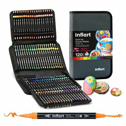 Bút dạ acrylic hai đầu Infiart, có 48/72/120 màu, độ phủ tốt - Mực gốc nước, thích hợp cho nhiều bề mặt, dùng cho học sinh vẽ tranh, nhật ký, hội họa, thủ công, đồ dùng học tập.