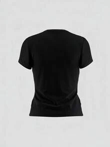 3pcs/Set Summer New Minimalist Bow Print V-Neck Short Sleeve T-Shirt, Casual Daily Fashion Versatile Tops For Women - Yellow and Black and Burgundy - View 4