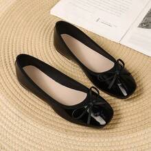 2025 Latest Women Flat Round Toe Bow Tie Shoes, Fashion & Comfortable, Easy To Wear. Suitable For University, School, Casual, Party And Dance Occasions. This Shoe Features Multi-Color Design With Flat Sole.,Ballet Flats - 黑色 - 查看 3