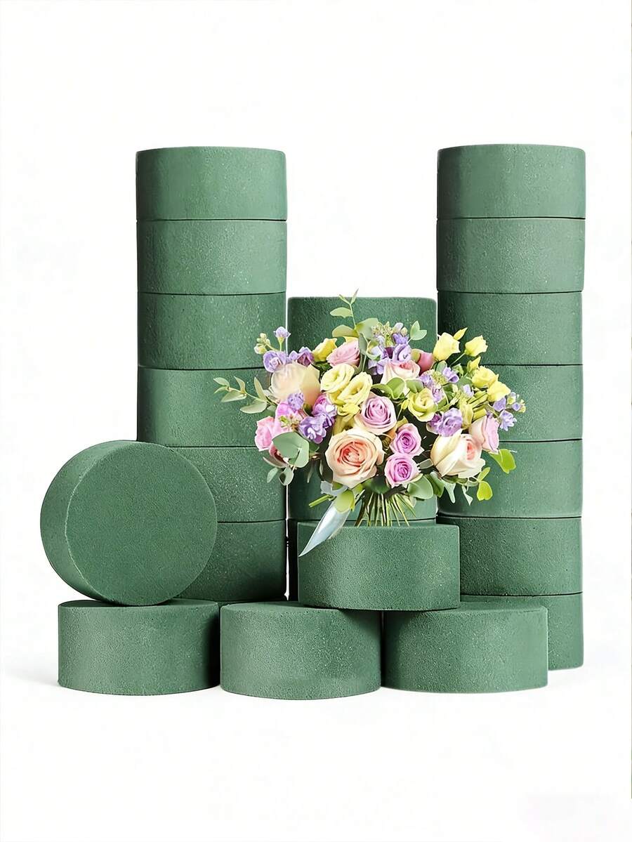 10块/1块/6块 75mm*35mm 干湿两用花泥砖，绿色聚苯乙烯泡沫块，适用于插花、植物装饰和工艺品制作，适合春季花卉和DIY、婚礼装饰、新娘背景、婚礼拱门、餐桌摆饰、园艺、室内装饰 - 圓形 - 查看 1