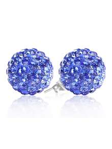 925 Sterling Silver Pave Crystal Champagne CZ Diamond Stud Earrings, Sparkling Disco Ball Earrings, 6mm, 8mm, 10mm - Royal Blue - View 5