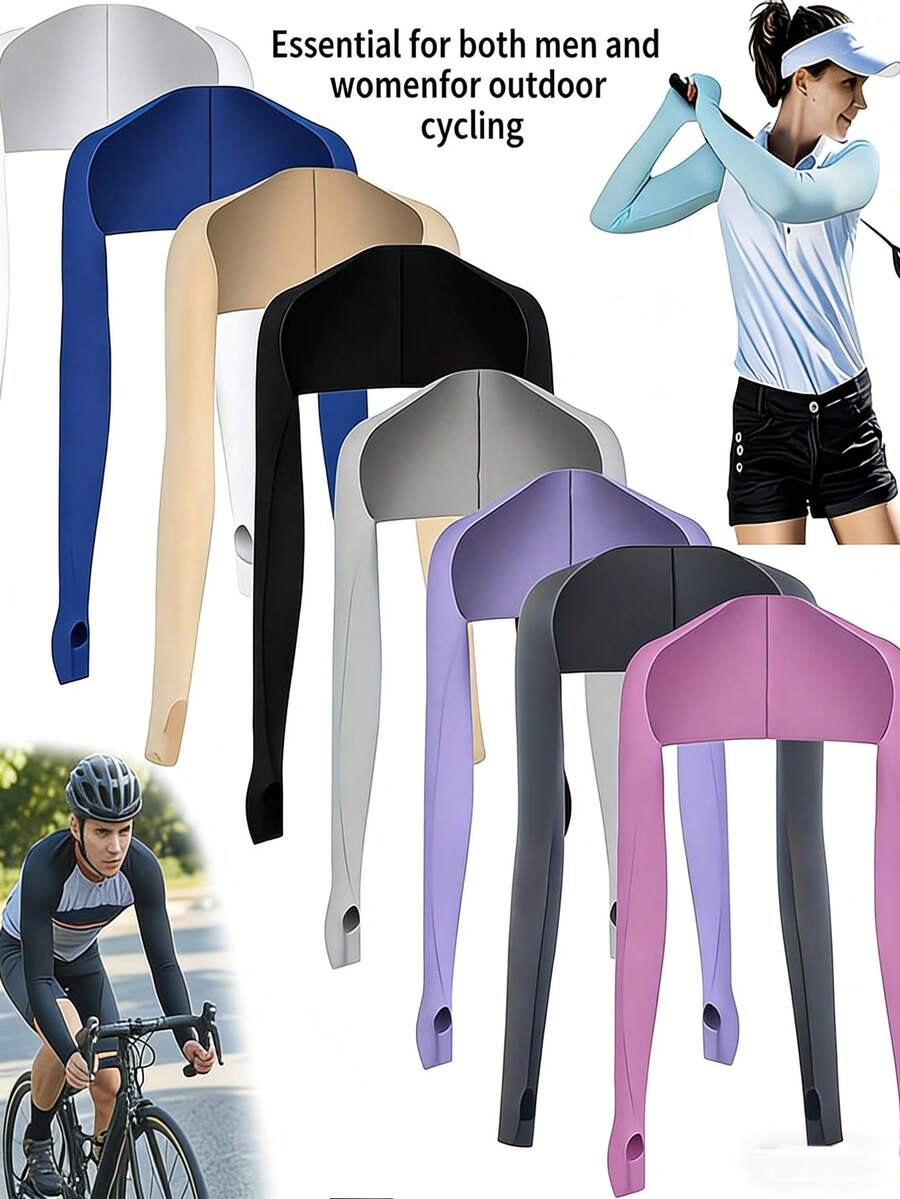 Unisex Summer Outdoor Cycling Arm Sleeves, Fitness Sports Sun Protection Shawl, Outdoor Sports Elastic Arm Sleeve Covers, Breathable Cooling Arm Sleeves, Thin Ice Silk Long Sleeve Sun Protection Shirt, Golf Sun Protection Shawl, Outdoor Travel All-In-One Shoulder Sun Protection Cover - Multicolor - View 1