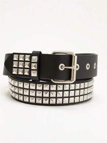 1pc Unisex Solid Color Punk Rock Rivet Sequin Crystal Decor Belt, Suitable For Teenagers, Casual, Outdoor, Sports, Vacation, Travel, Graduation Ceremony, Birthday, Daily Wear AOTJ - 銀色 - 查看 3