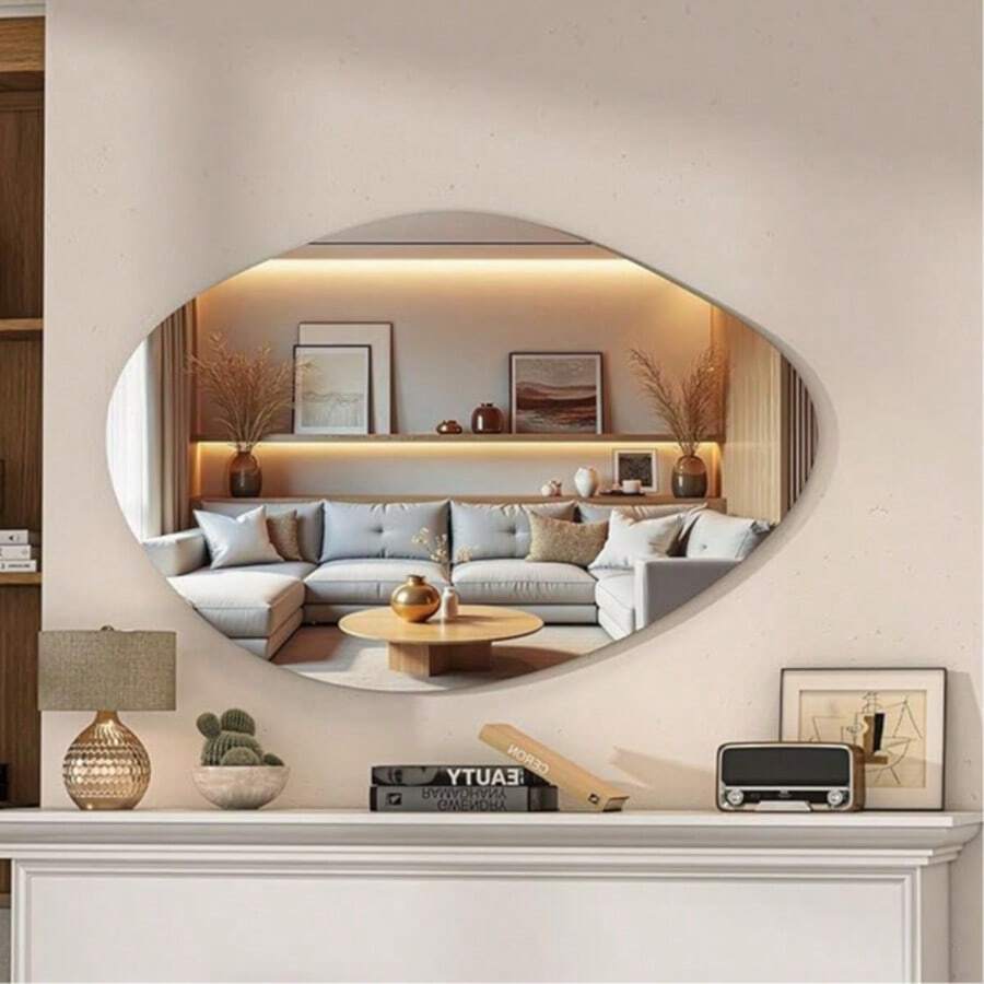 Asymmetrical Wall Mirror, Asymmetric Frameless Acrylic Mirror Sticker, Suitable For Living Room, Entrance, Corridor, Bathroom, Bedroom, Wall-Mounted Home Decor - Egg-shaped Mirror - View 1