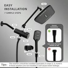 12 Rain Shower Head With Handheld Spray Rainfall Shower Head With Handheld Combo 11 Stainless Steel Extension Arm With Height Angle Adjustable High Pressure Showerheads Matte Black - 霧面黑 - 查看 6
