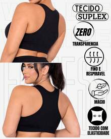WOLFOC Women's Plus Size Cropped Fitness Top With Zipper And Removable Pads In Suplex Polyester - Negro - Ver 2