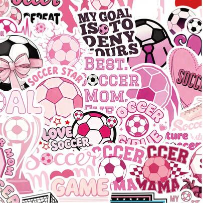 50pcs Pink Football Stickers, Football Water Bottle Stickers, Football Player Stickers, Football Gifts, Waterproof Stickers Suitable For Laptop, Phone, Car, Skateboard, Water Bottle, Scrapbook, Notebook