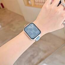 [Dây đeo đồng hồ thời trang] Dây đeo đồng hồ Apple bằng vải denim và kim loại, bền và thời trang, phù hợp với các kích thước 38/40/41/42/44/45/49mm, tương thích với Apple Watch Series 1-8/SE/Ultra, khóa cài màu bạc, unisex, quà tặng cho cặp đôi. - Màu xanh bạc hà - Xem 5