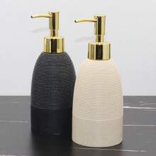 奢华树脂液体皂液器/沐浴露瓶/可重复灌装瓶，条纹设计浴室乳液瓶，高端洗发水空瓶套装 - 砂細高線圈瓶 - 查看 2