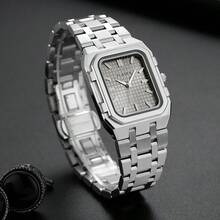 PLADEN Minimalist Luxury Stainless Steel Square Men's Watch, High-Quality Wristwatch - Grey - View 3