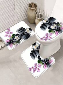 1/3/4 Stücke Set eleganter Phalaenopsis Orchidee Heißwasserstein Badezimmer Duschvorhang Set; SPA minimalistischer Designstil, wasserdicht und verschleißfest, geeignet für Badezimmerdekoration und passende Badezimmeraccessoires. Größe ist 71*71 Zoll, enthält 12 Haken, kommt mit Toilettendeckelabdeckung, Badezimmer Fußmatte und kleinem Teppich, hergestellt aus hochwertigem Polyestergewebe, waschbar und schimmelresistent. - Schmetterling - Übersicht 7