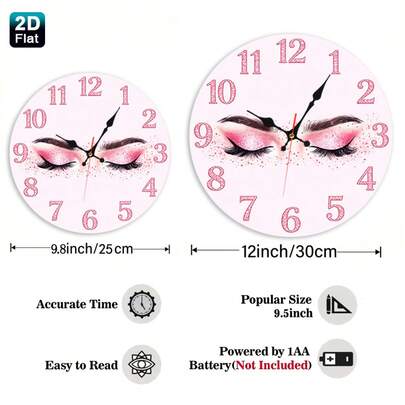 1 Piece 10inch, 2D Flat Pink Gold Glitter Eyelash Nursery Wall Clock – 1 Piece Wooden Craft, Featuring Sparkling Eyeshadow And Closed Eyes Art, Silent Sweep Movement, Suitable For Bedroom, Living Room, Study Or Beauty Salon – The Perfect Mother's Day Gift For Her – AA Batteries Not Included,Home,Muebles,Gift,Valentines,Birthday Gifts,Mothers Day,Decor,House Deocr,Room Deocr,Wall Deocr