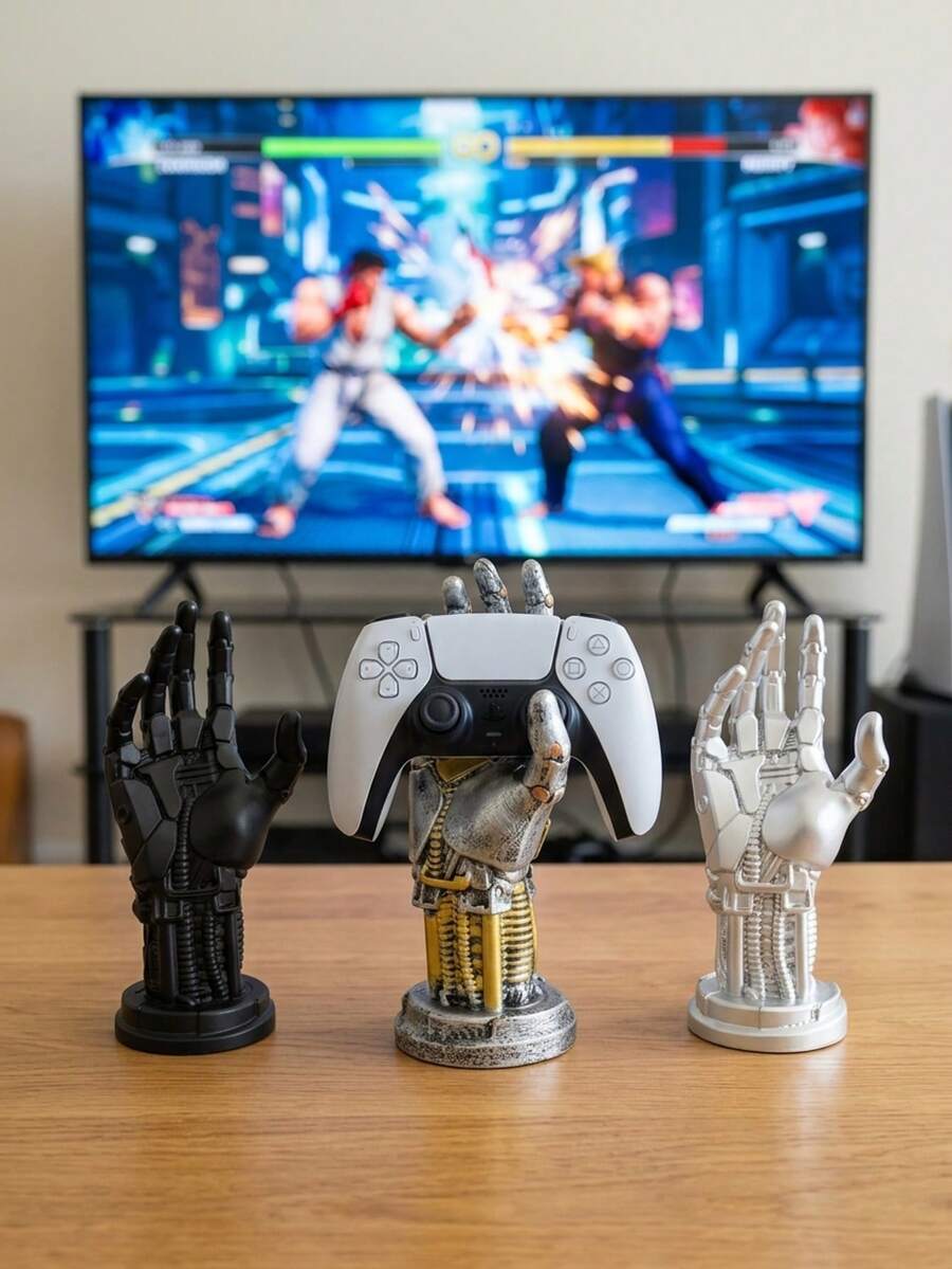 Game Controller Stand Cyberpunk Mechanical Hand Controller Base Robot Controller Holder Headphone Stand Statue Game Desk Decor Sci-Fi Gaming Room Decoration Gaming Accessories Men Gamer Gift Perfect Christmas Or Halloween Gift